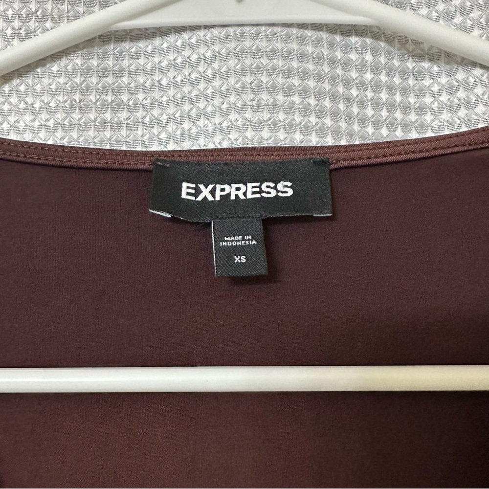 Express • Long-Sleeve Wrap Front Bodysuit • Chocolate Brown • Size XS - Picture 6 of 8
